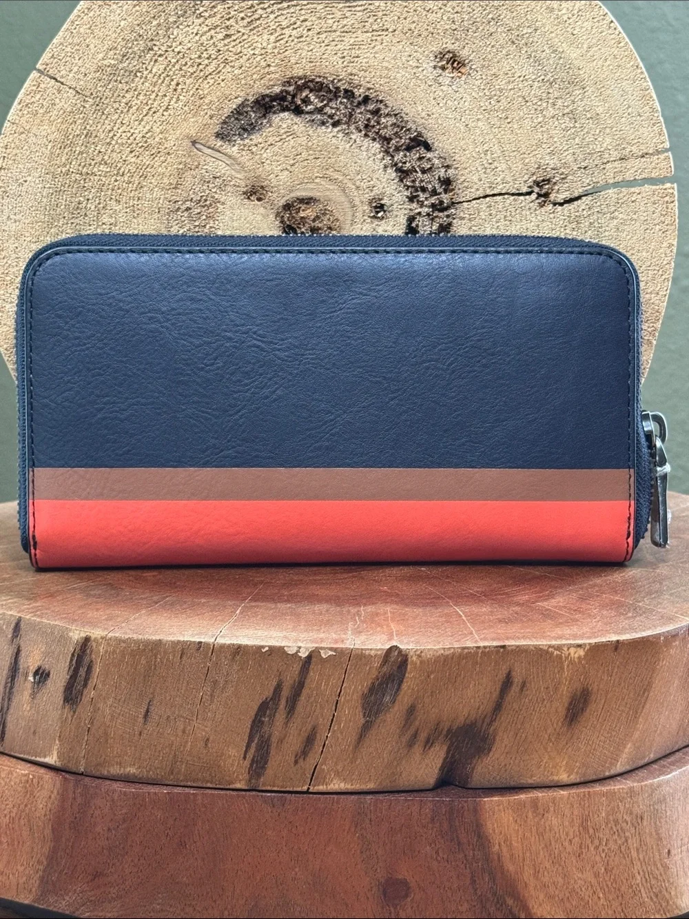 NEW COACH LEATHER ZIP AROUND ACCORDION VARSITY STRIPE WALLET